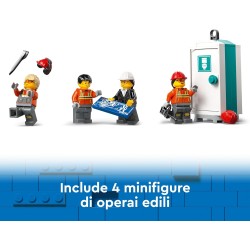 LEGO City Gru da Cantiere Mobile Gialla, da 9 Anni con Veicolo Giocattolo da Cantiere con Funzioni Realistiche e 4 Minifigure, I