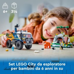 LEGO City Fuoristrada dellâ€™Esploratore della Giungla, Camion Giocattolo da Costruire con Minifigure, Tigre e Grotta, da 6 Anni