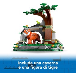 LEGO City Fuoristrada dellâ€™Esploratore della Giungla, Camion Giocattolo da Costruire con Minifigure, Tigre e Grotta, da 6 Anni