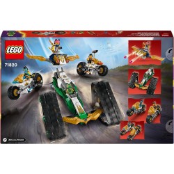 LEGO NINJAGO Cingolato del Team Ninja, Veicolo Giocattolo 4 in 1 con 2 Moto, Aliante e Macchina Fuoristrada da Costruire, da 9 A