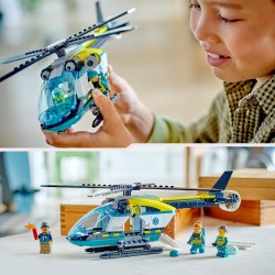 LEGO City Elicottero di Soccorso di Emergenza, Playset con Veicolo Giocattolo da Costruire con Rotori, Stiva, Verricello Funzion