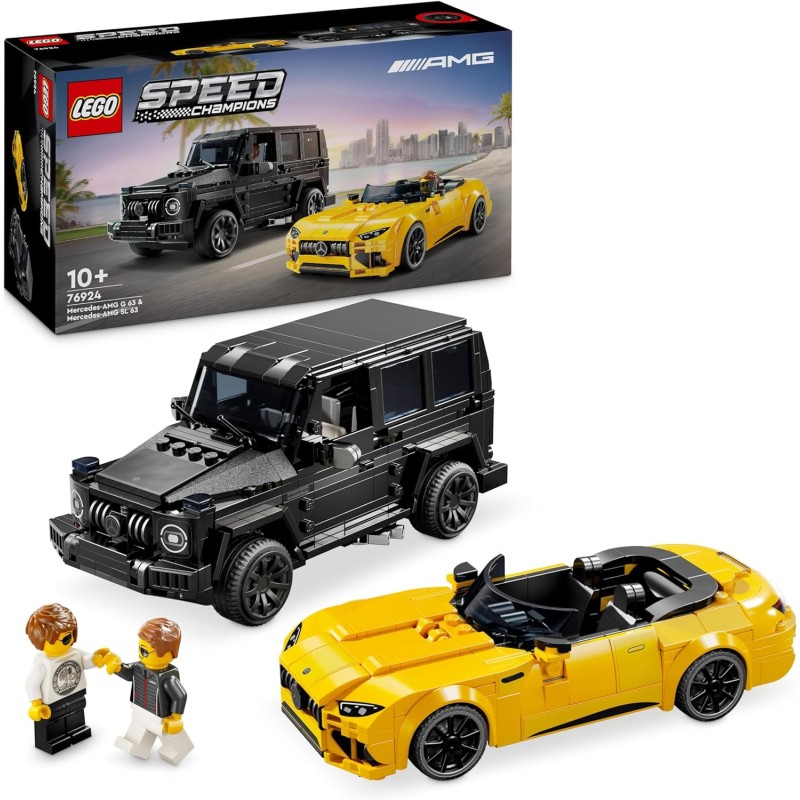 LEGO Speed Champions Mercedes-AMG G 63 e Mercedes-AMG SL 63, 2 Modellini di Auto da 10 Anni con Minifigure di Piloti, Regalo di 