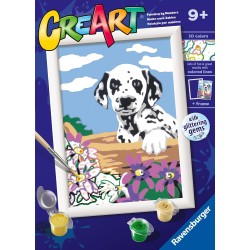 Ravensburger - CreArt Serie E, Dalmata Con Fiori, Dipingere con i Numeri, Kit Pittura Bambini, Tema Animali, Cornice Inclusa, Gi