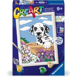 Ravensburger - CreArt Serie E, Dalmata Con Fiori, Dipingere con i Numeri, Kit Pittura Bambini, Tema Animali, Cornice Inclusa, Gi