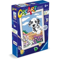 Ravensburger - CreArt Serie E, Dalmata Con Fiori, Dipingere con i Numeri, Kit Pittura Bambini, Tema Animali, Cornice Inclusa, Gi