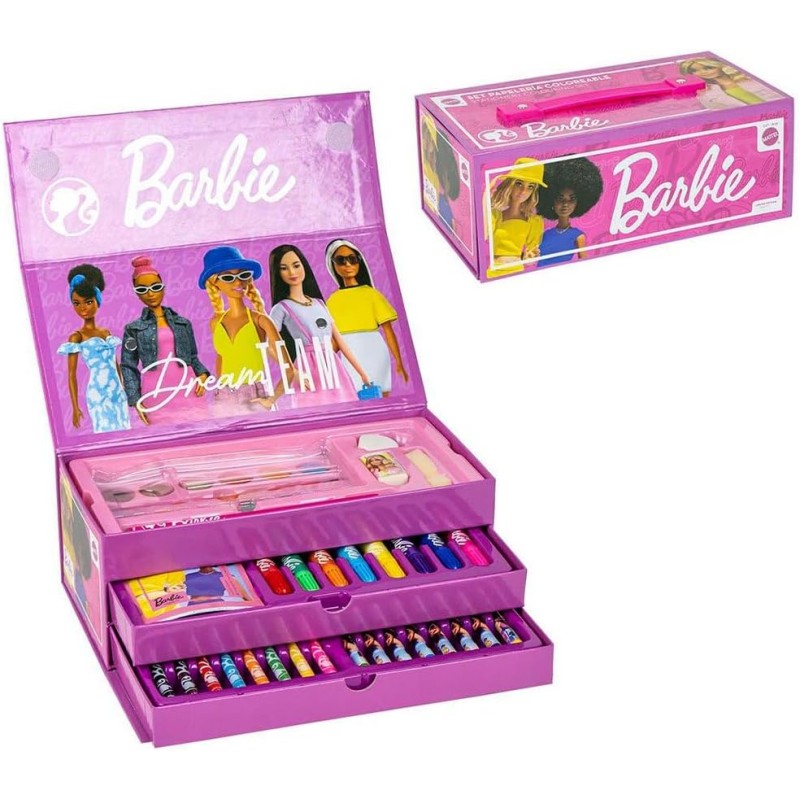 Mattel - Set di cancelleria ispirato a Barbie - Colore rosa - 26 x 10 x 13 cm - Include valigetta con tutto il necessario per co