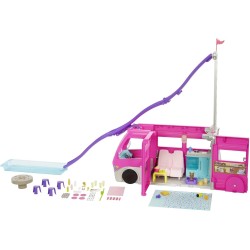 Mattel - Barbie Camper dei Sogni Playset con Veicolo, con Ruote, Piscina, Scivolo, 7 Aree Gioco e Oltre 60 Accessori da Campeggi