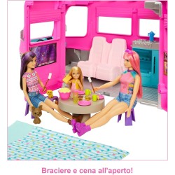 Mattel - Barbie Camper dei Sogni Playset con Veicolo, con Ruote, Piscina, Scivolo, 7 Aree Gioco e Oltre 60 Accessori da Campeggi