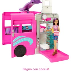 Mattel - Barbie Camper dei Sogni Playset con Veicolo, con Ruote, Piscina, Scivolo, 7 Aree Gioco e Oltre 60 Accessori da Campeggi