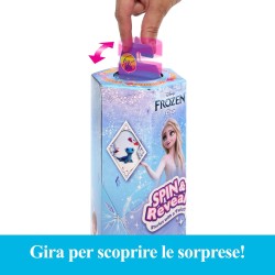 Mattel - Disney Frozen - Elsa Spin &amp; Reveal, set con bambola e 11 sorprese da scoprire, 5 accessori e 5 adesivi inclusi, loo