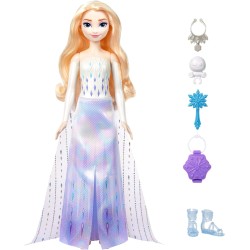 Mattel - Disney Frozen - Elsa Spin &amp; Reveal, set con bambola e 11 sorprese da scoprire, 5 accessori e 5 adesivi inclusi, loo