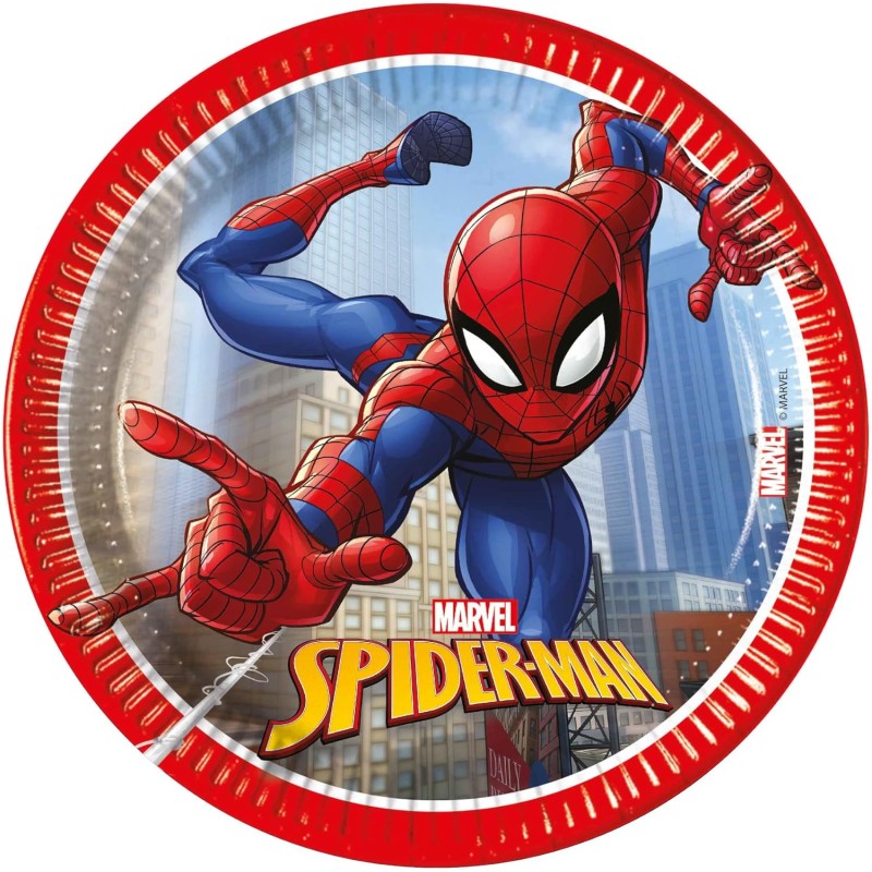 Procos - 8 Piatti di Carta Spiderman Fighter da 20 cm, 94054