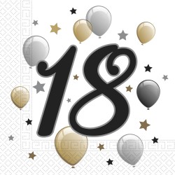 Procos - Tovaglioli Palloncini 18Â° Compleanno Happy Birthday Milestone Anniversary Party 33x33 cm, 20 Pezzi 2 veli, Colore Bian