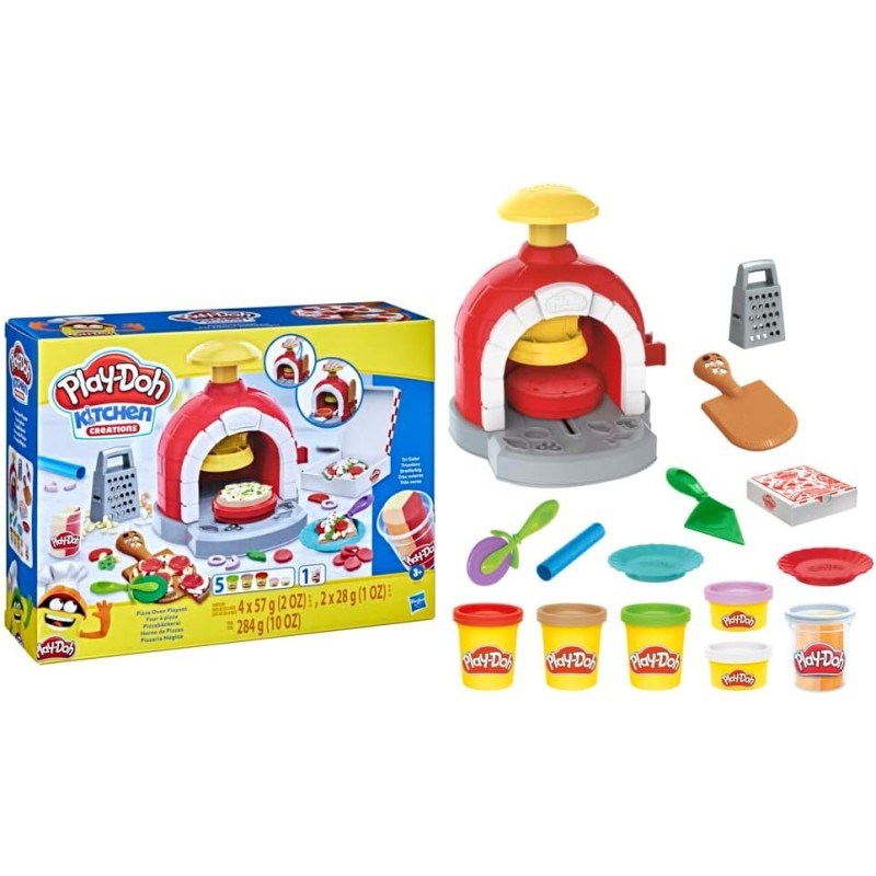 Play-Doh Kitchen Creations - La Pizzeria, playset con 6 vasetti di Pasta modellabile e 8 Accessori