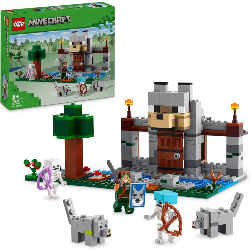 LEGO Minecraft Il Castello del Lupo Giocattolo da Costruire con il Personaggio del Domatore, 2 Animali e 2 Scheletri con Armi, d