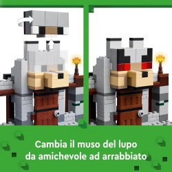 LEGO Minecraft Il Castello del Lupo Giocattolo da Costruire con il Personaggio del Domatore, 2 Animali e 2 Scheletri con Armi, d