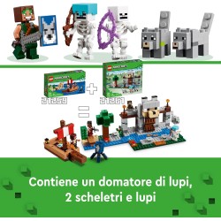 LEGO Minecraft Il Castello del Lupo Giocattolo da Costruire con il Personaggio del Domatore, 2 Animali e 2 Scheletri con Armi, d