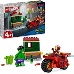 LEGO Marvel Iron Man con Moto e The Hulk, Giocattolo da Costruire con 2 Minifigure di Supereroi e Casa da Demolire, Set Avengers