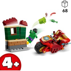 LEGO Marvel Iron Man con Moto e The Hulk, Giocattolo da Costruire con 2 Minifigure di Supereroi e Casa da Demolire, Set Avengers