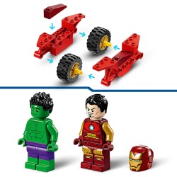 LEGO Marvel Iron Man con Moto e The Hulk, Giocattolo da Costruire con 2 Minifigure di Supereroi e Casa da Demolire, Set Avengers