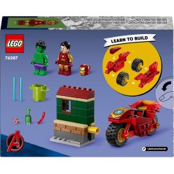 LEGO Marvel Iron Man con Moto e The Hulk, Giocattolo da Costruire con 2 Minifigure di Supereroi e Casa da Demolire, Set Avengers