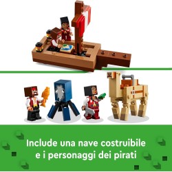 LEGO - Minecraft Il Viaggio del Galeone dei Pirati, Barca Giocattolo da Costruire con 2 Personaggi e 2 Animali, da 8 Anni, Regal