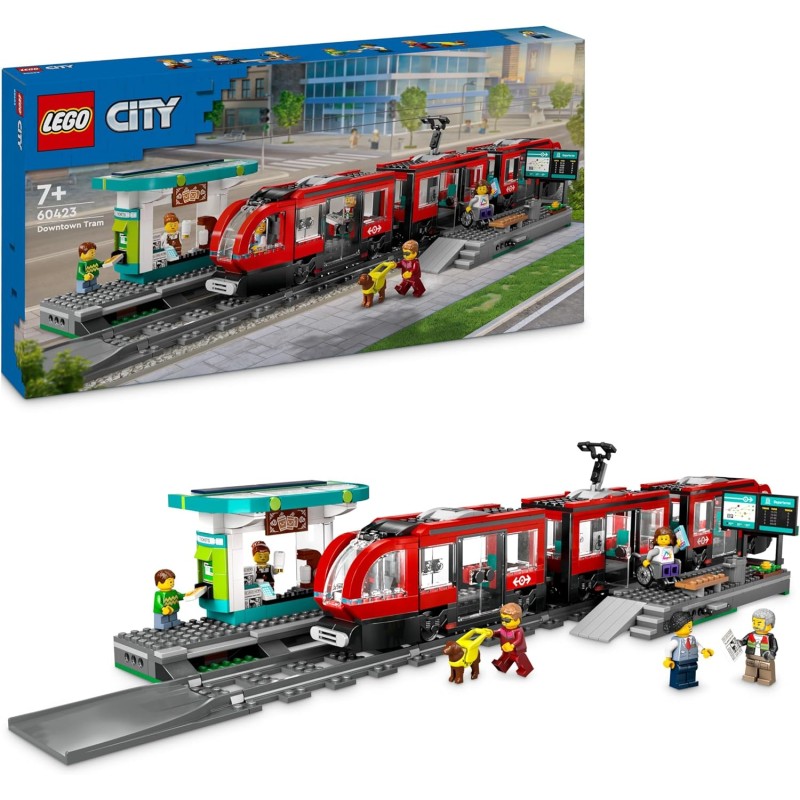 LEGO City Tram e Fermata del Tram, Treno Giocattolo da Costruire con Stazione e Vagoni Ferroviari, Giochi di Ruolo da 7 Anni in 