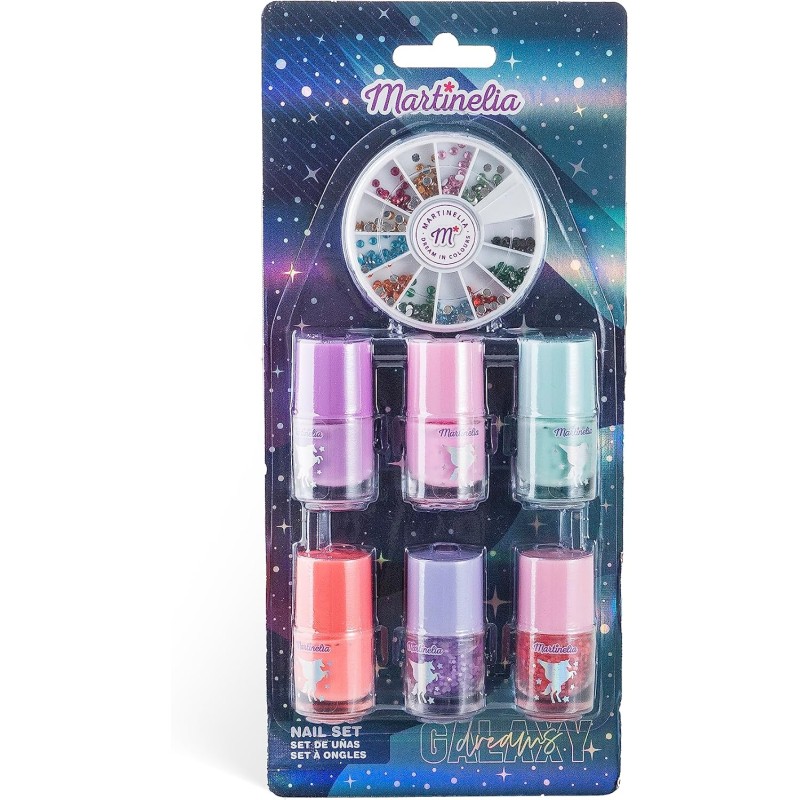 Martinelia - Mini set per manicure per bambini Galaxy â€“ Set di 6 smalti per unghie e diversi glitter â€“ Mini smalto ad acqua 