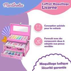 Martinelia - Valigetta per trucchi per bambini con faccia di unicorno e glitter rosa, collezione Little Unicorn - Custodia grand