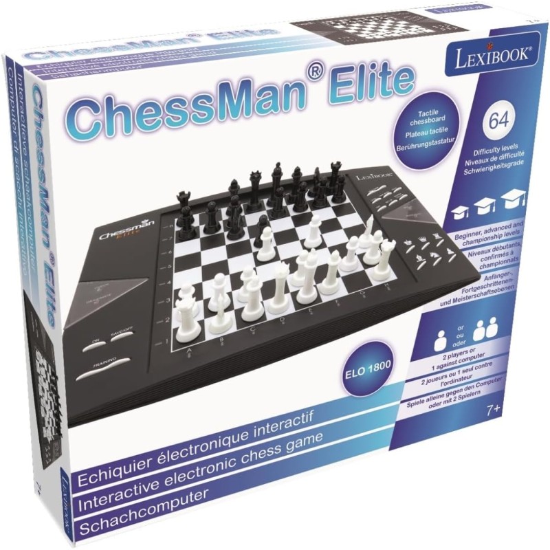 Lexibook Chessman Elite, Gioco, Computer di Scacchi interattivo, 64 Livelli di difficoltÃ , LED, Alimentato a Batteria o Adattat