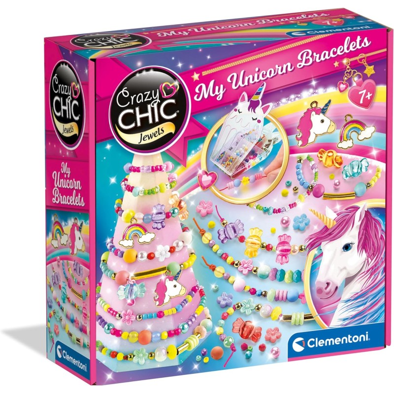 Clementoni Crazy Chic-My Unicorn Bracelets-Kit Te, Set per Realizzare, Gioco 7 Anni, Braccialetti Amicizia Bambina, Lavoretti Cr