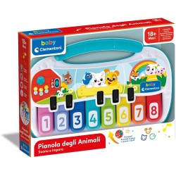 Clementoni - Baby Animali-Pianola Bambini Prime Note, Gioco 18 Mesi, Tastiera Elettronica Interattiva, Strumento Musicale Prima 