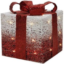 1 Pacco Regalo Luminoso 30 LED Bianco e Rosso 20 cm, 441877M