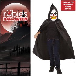 Rubies - Vestito Clown con Mantella raso con cappuccio, maschera, Bambini Tg. L (8 / 10 anni), S8654-L