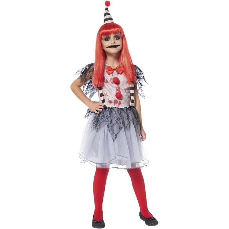 Rubies - Costume Ragazza Clown insanguinata per bambina, Vestito e cappellino, Tg. M (9 / 10 anni), S8991-M