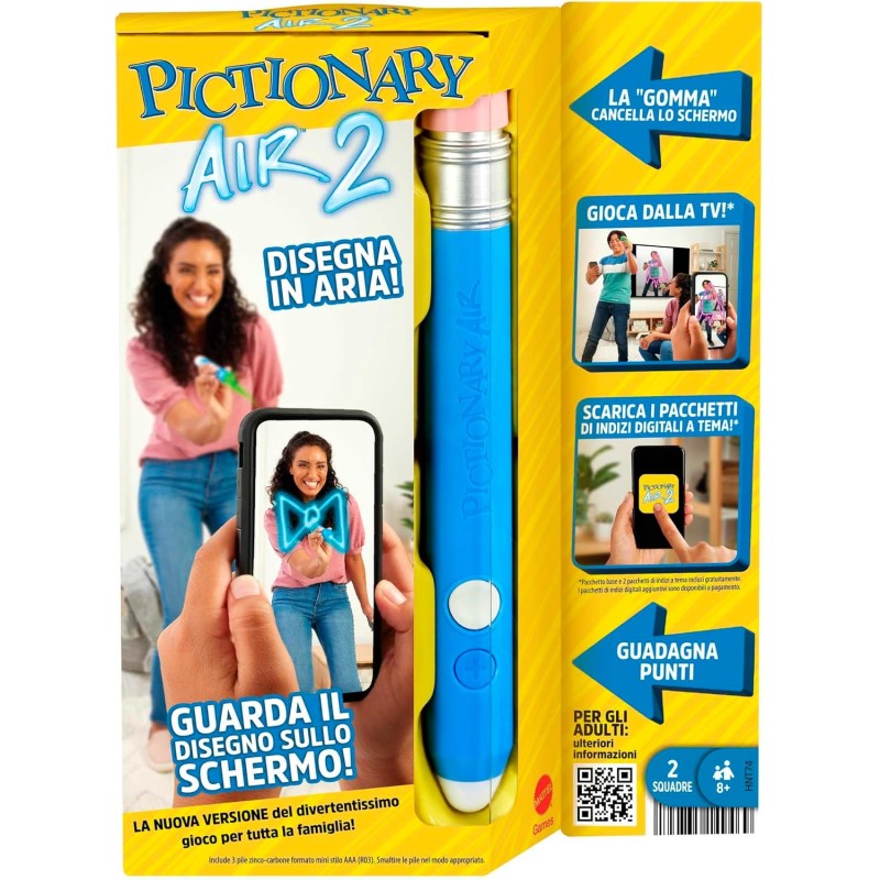 Mattel - Pictionary Air 2, Gioco Divertente per disegnare in Aria e Guardare la Propria creazione apparire sullo Schermoâ€‹â€‹â€