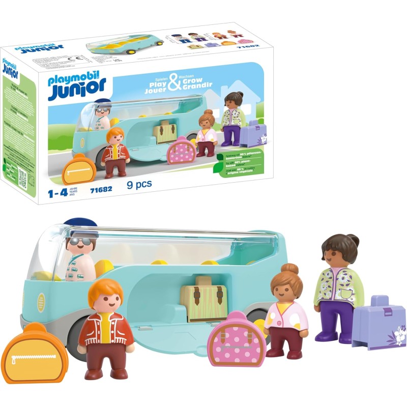 Playmobil - Junior 71682 Autobus, inclusi bagagli e quattro personaggi, giocattolo sostenibile realizzato in plastica a base veg