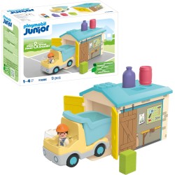 Playmobil - Junior 71686 Camion con cassone, inclusi cassone ribaltabile mobile e garage, giocattolo sostenibile realizzato in p