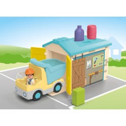 Playmobil - Junior 71686 Camion con cassone, inclusi cassone ribaltabile mobile e garage, giocattolo sostenibile realizzato in p