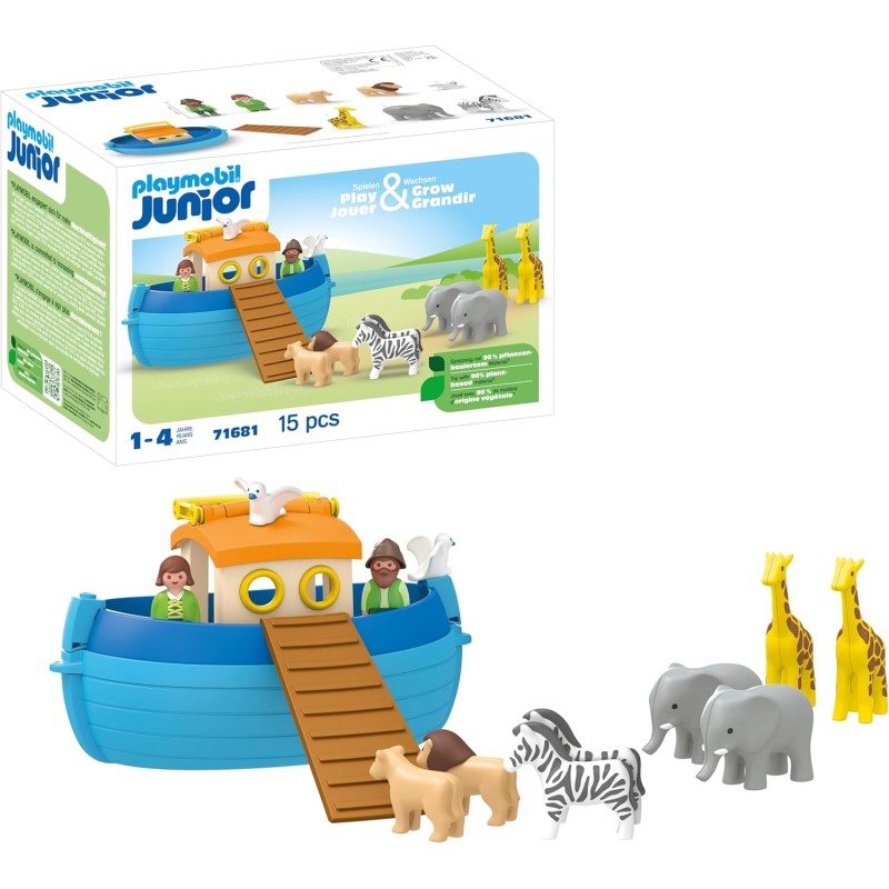 Playmobil - Junior 71681 Arca di NoÃ¨ portatile, inclusa rampa e nove animali, giocattolo sostenibile realizzato in plastica di 