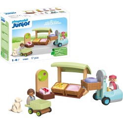 Playmobil Junior - 71691 Mercatino biologico, inclusi carrello della spesa e casse impilabili, giocattolo sostenibile realizzato