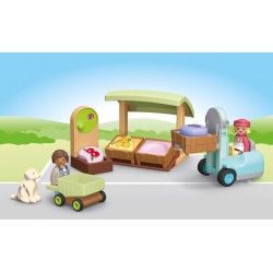 Playmobil Junior - 71691 Mercatino biologico, inclusi carrello della spesa e casse impilabili, giocattolo sostenibile realizzato