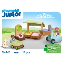 Playmobil Junior - 71691 Mercatino biologico, inclusi carrello della spesa e casse impilabili, giocattolo sostenibile realizzato