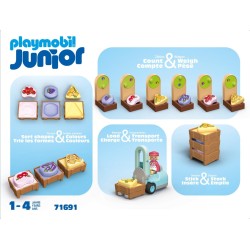 Playmobil Junior - 71691 Mercatino biologico, inclusi carrello della spesa e casse impilabili, giocattolo sostenibile realizzato