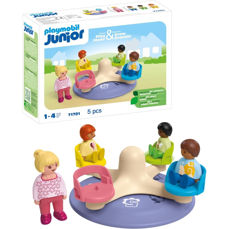 Playmobil - Junior 71701 Giostra per bambini, inclusi sedili girevoli, giocattolo sostenibile realizzato in plastica a base vege