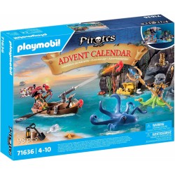 Playmobil - Pirates 71636 Calendario dell Avvento: Pirati, 24 sorprese, tra cui due personaggi, un gigantesco polpo e accessori,