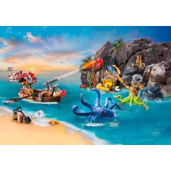 Playmobil - Pirates 71636 Calendario dell Avvento: Pirati, 24 sorprese, tra cui due personaggi, un gigantesco polpo e accessori,