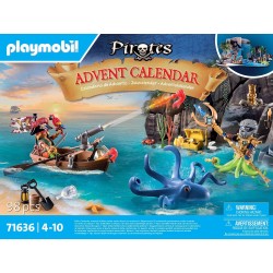 Playmobil - Pirates 71636 Calendario dell Avvento: Pirati, 24 sorprese, tra cui due personaggi, un gigantesco polpo e accessori,