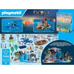 Playmobil - Pirates 71636 Calendario dell Avvento: Pirati, 24 sorprese, tra cui due personaggi, un gigantesco polpo e accessori,