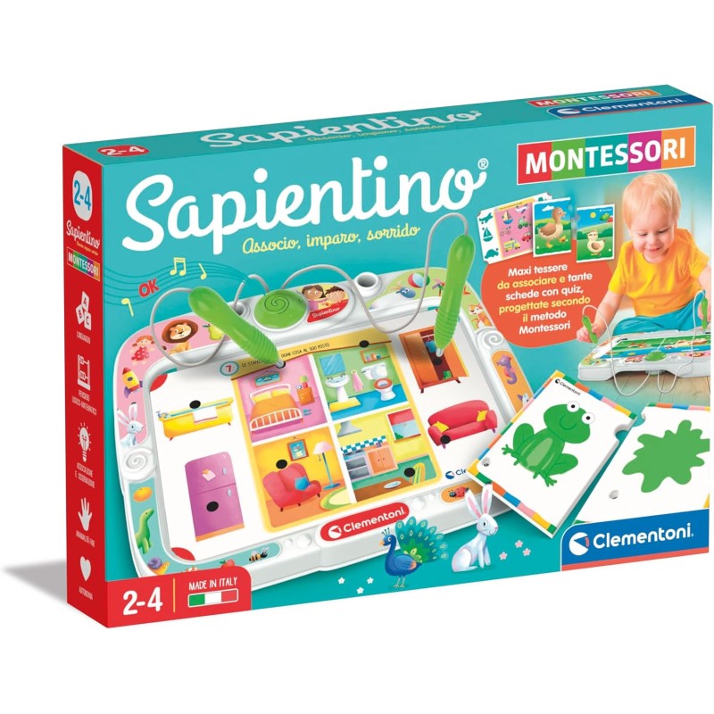 Clementoni - Sapientino Montessori-Banchetto con Schede attivitÃ  Penne, Gioco Educativo 3 Anni, Regalo Elettronico Interattivo,